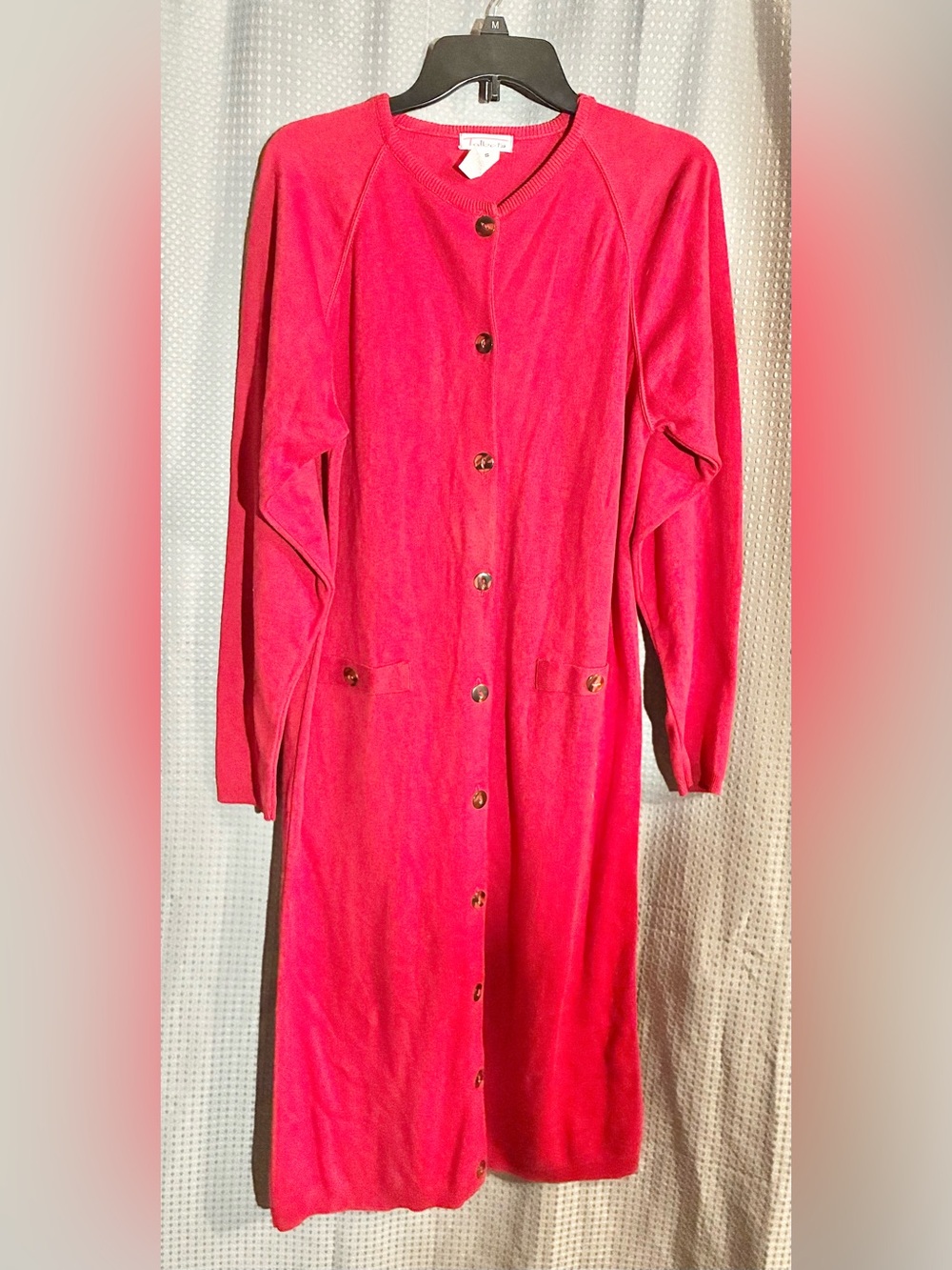 Talbots Red 100% Cotton Button-Front Long Cardigan Sweater Dress USA Made Holida